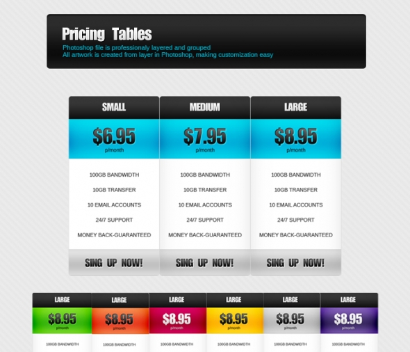 Template Image for Multiple Color Pricing tables - 30102