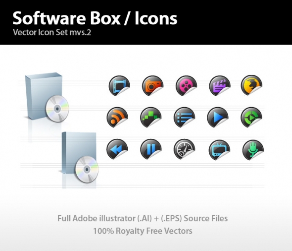 Template Image for Software Box & Media Icon Set - 30200