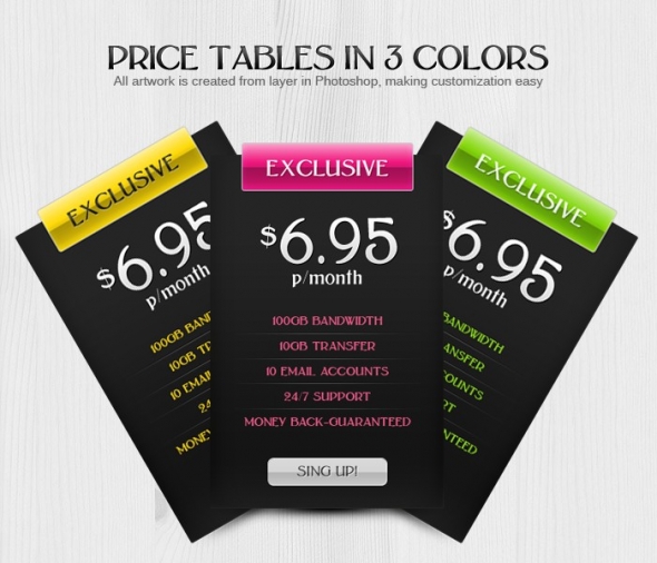 Template Image for Price Tables - 30360